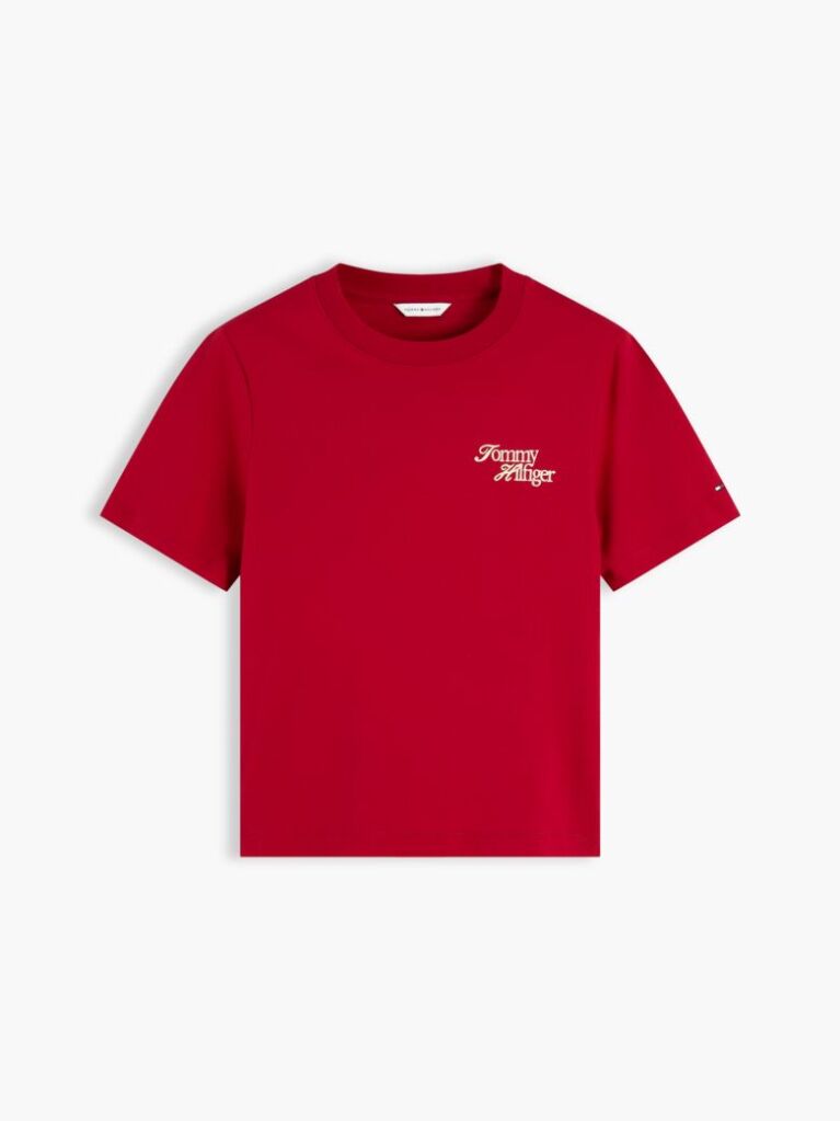 Κόκκινο Βαμβακερό T-Shirt Με Κλασική Λαιμόκοψη Και Λογότυπο  Γυναίκες
