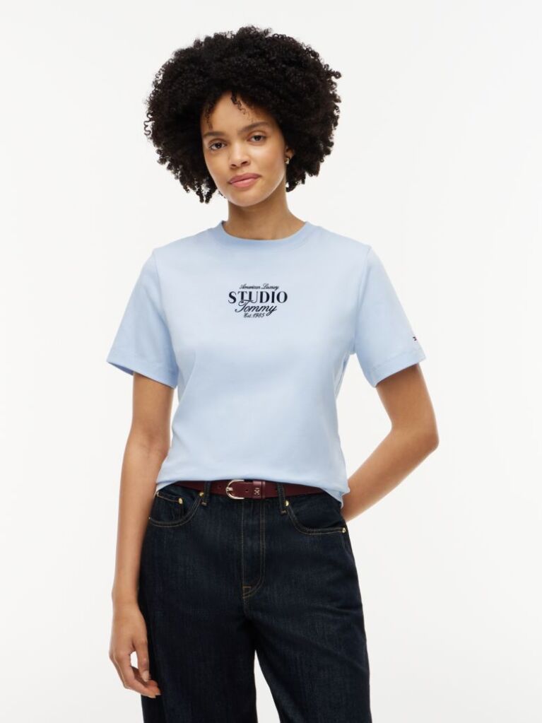 Μπλε T-Shirt Με Κλασική Λαιμόκοψη Και Λογότυπο  Γυναίκες