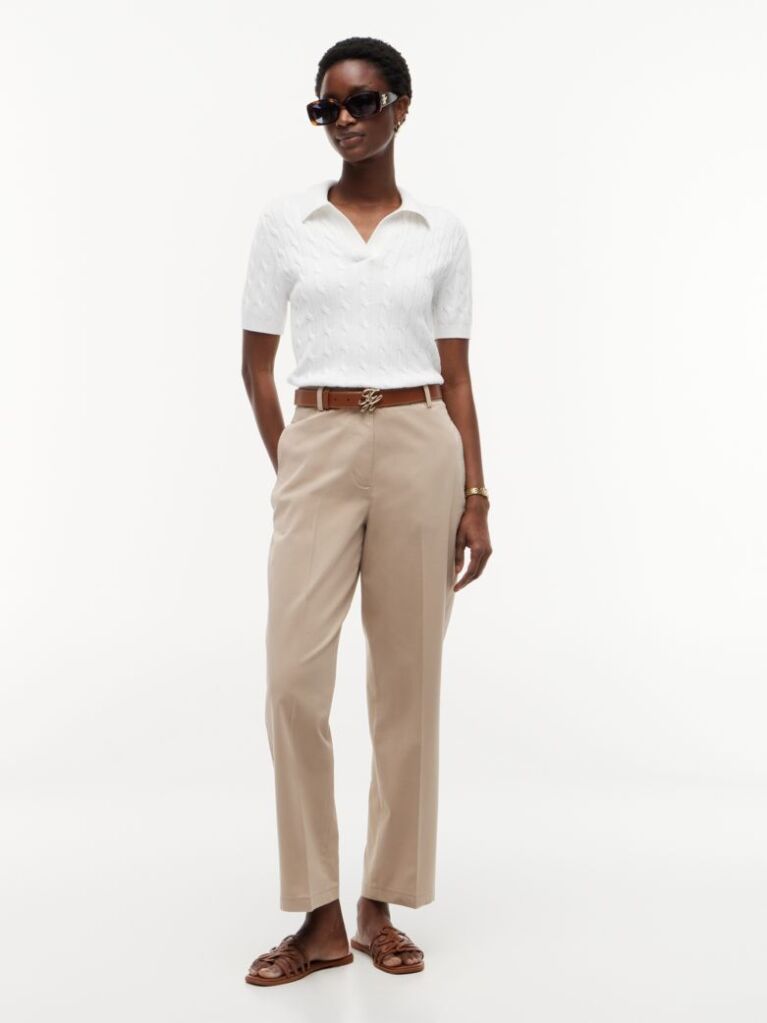 Beige Washed Slim Straight Chinos  Women