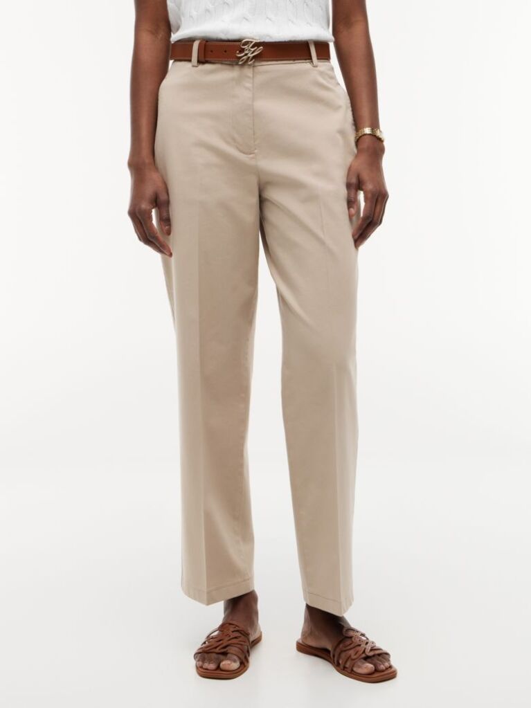 Beige Washed Slim Straight Chinos  Women