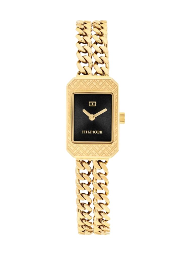 Black Ionic Gold-Plated Rectangular Dial Chain Link Watch  Women