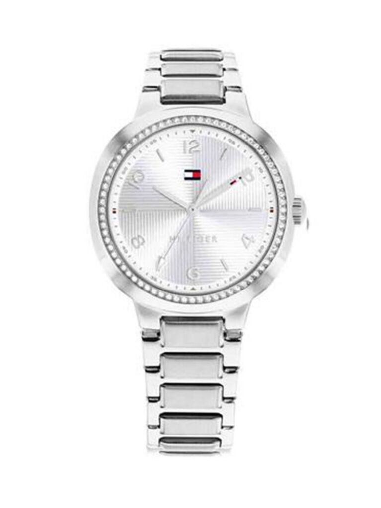 Silver Stainless Steel Crystal-Embellished Bracelet Watch  Women