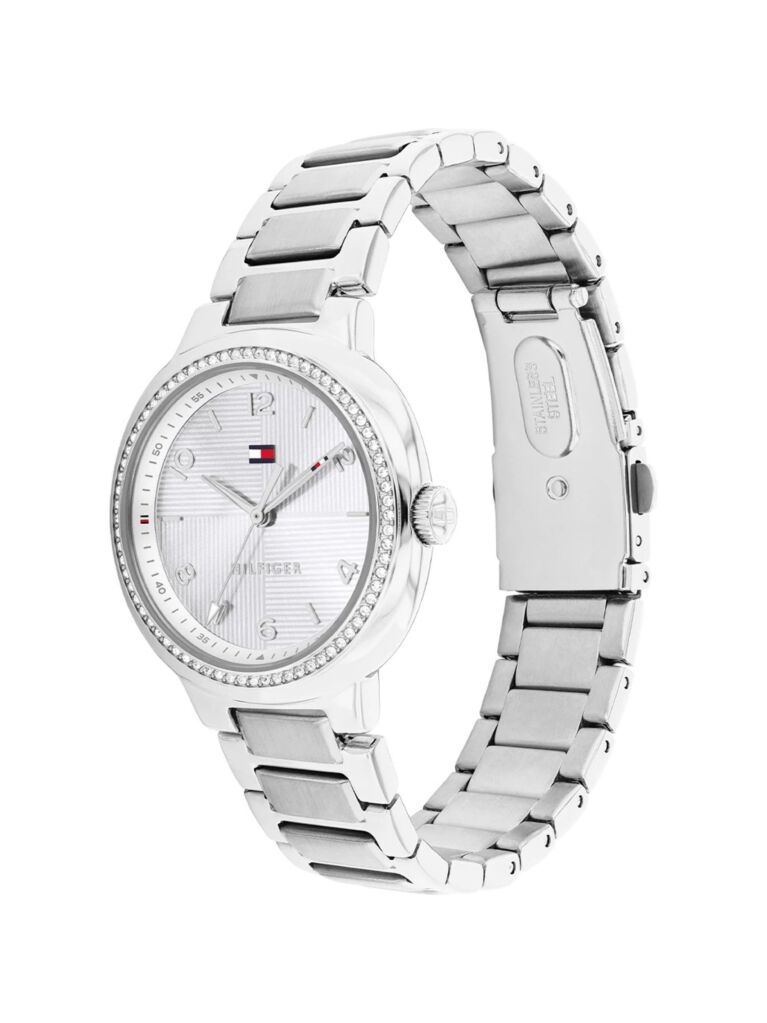 Silver Stainless Steel Crystal-Embellished Bracelet Watch  Women