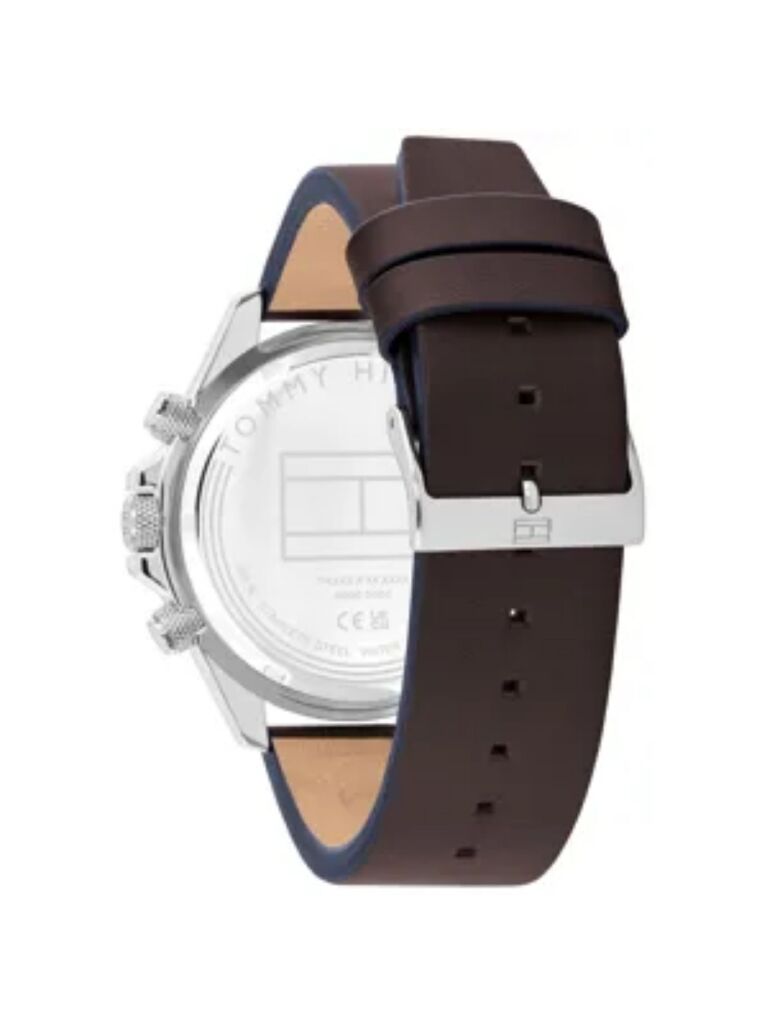 Grey Grey Dial Brown Leather Strap Chronograph Watch  Men
