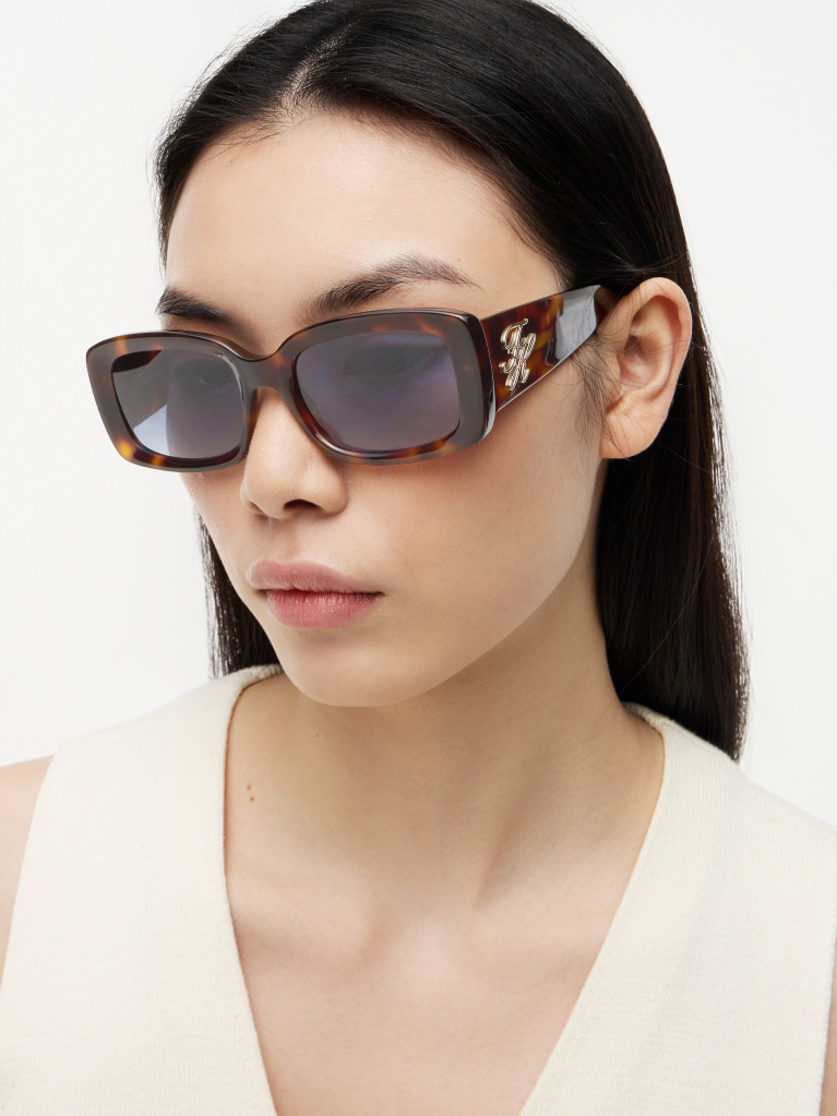 Brown Logo Plaque Rectangular Sunglasses  Women