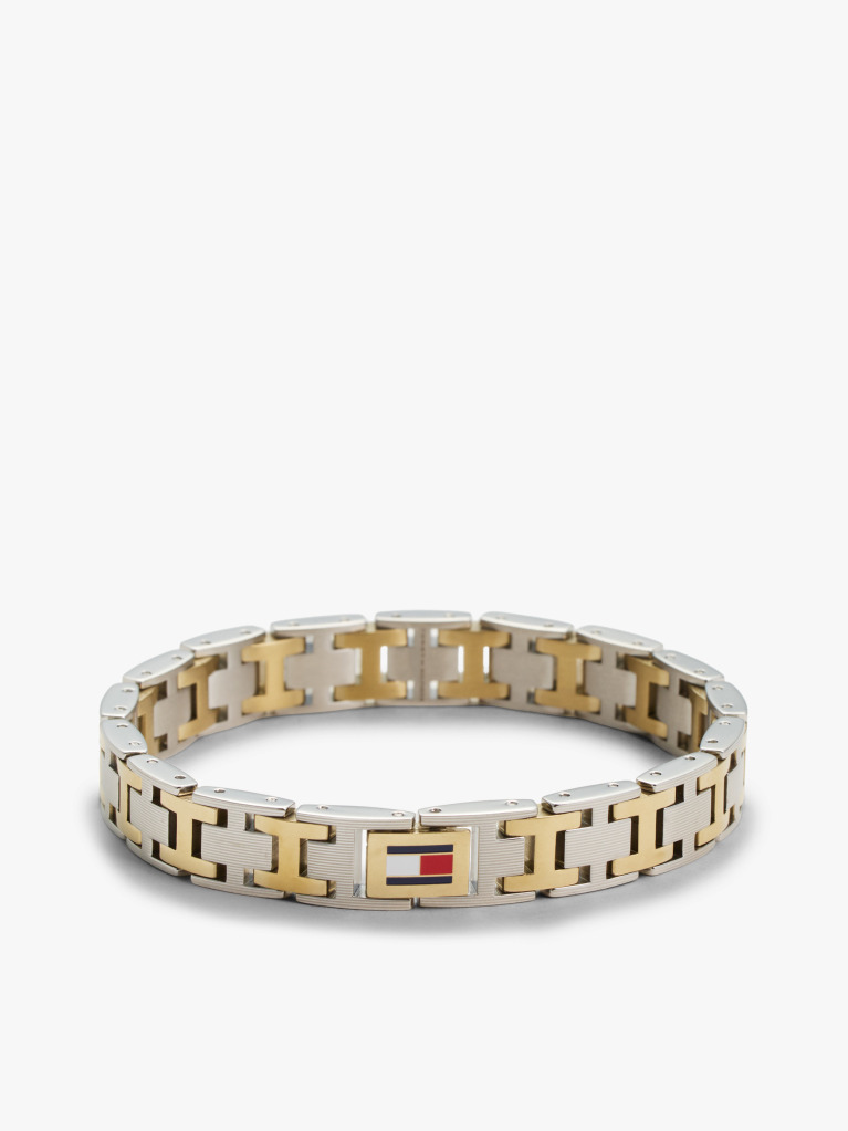 Multi Gold-Plated Two-Tone Flag Chain-Link Bracelet  Men