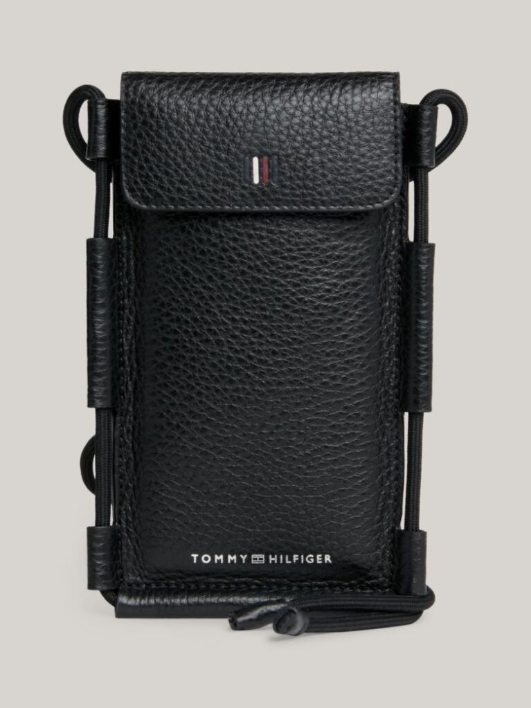 Black Leather Logo Phone Pouch  Men