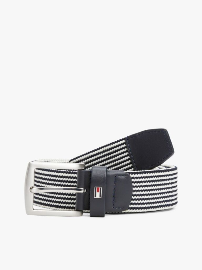 Blue Square Buckle Textured Belt  Men