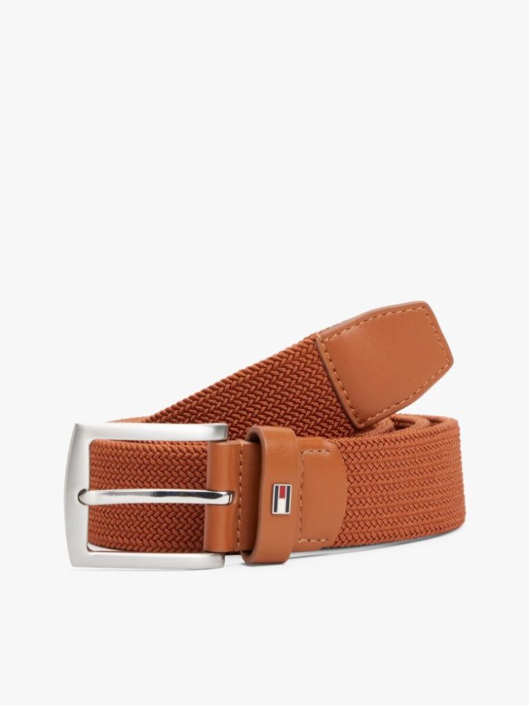 Brown Square Buckle Textured Belt  Men