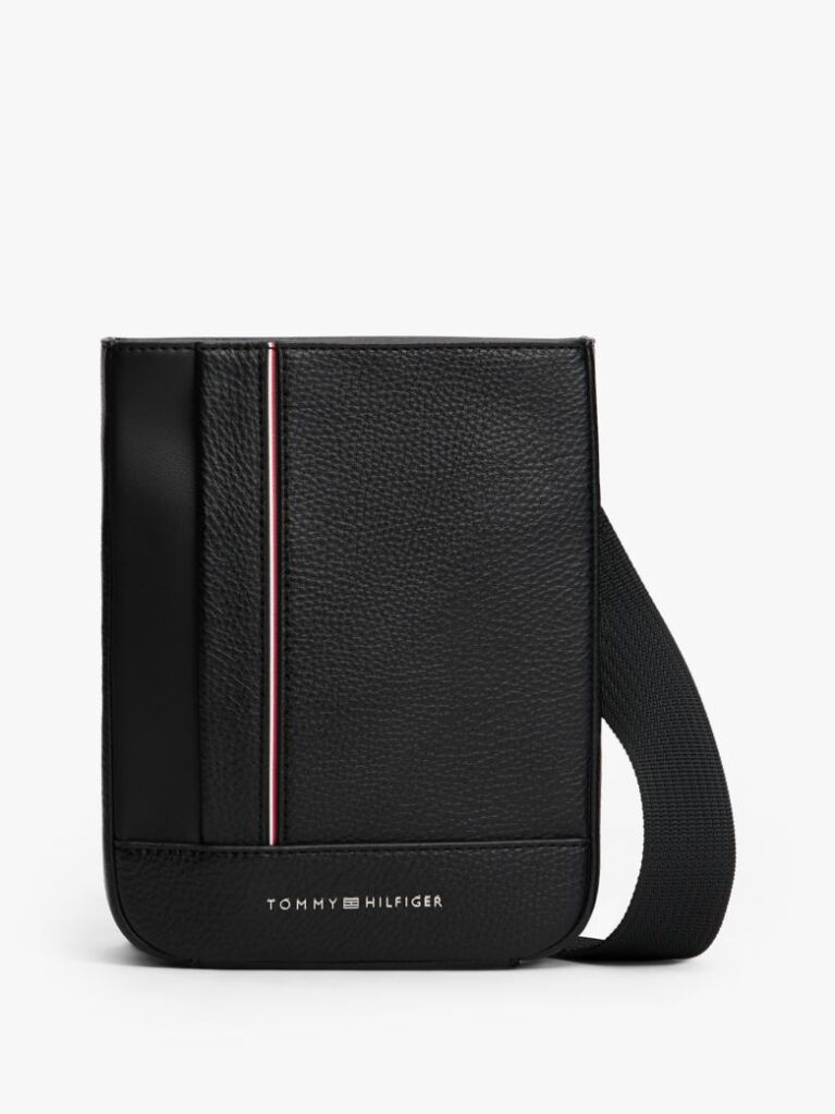 Black Metal Logo Pebble Grain Crossbody Bag  Men