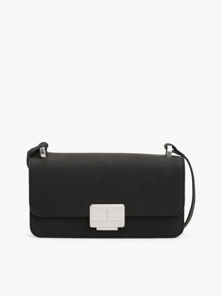 Black Logo Plaque Flap Crossbody Bag  Women
