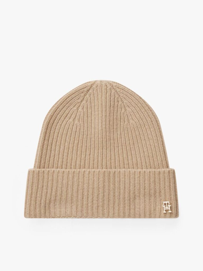 Beige Pure Cashmere Rib-Knit Beanie  Women
