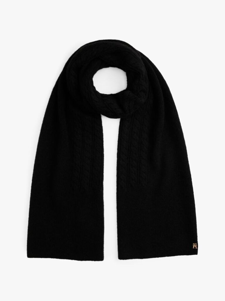 Black Chic Cable Knit Fluffy Scarf  Women