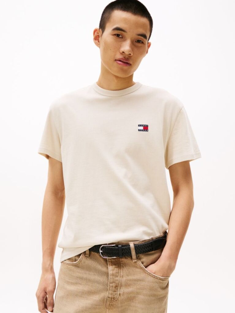 White Tommy Badge Crew Neck T-Shirt  Men