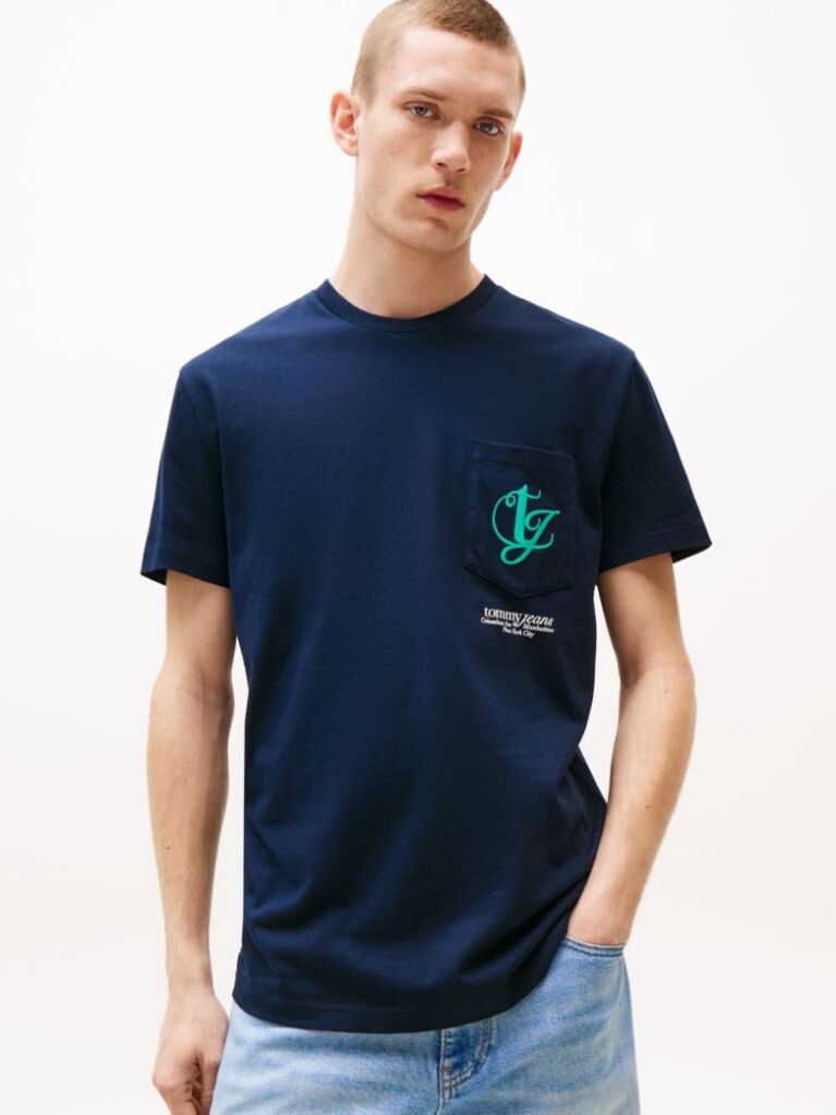 Μπλε T-Shirt Με Λογότυπο Στην Πλάτη Και Την Τσέπη  Άνδρες
