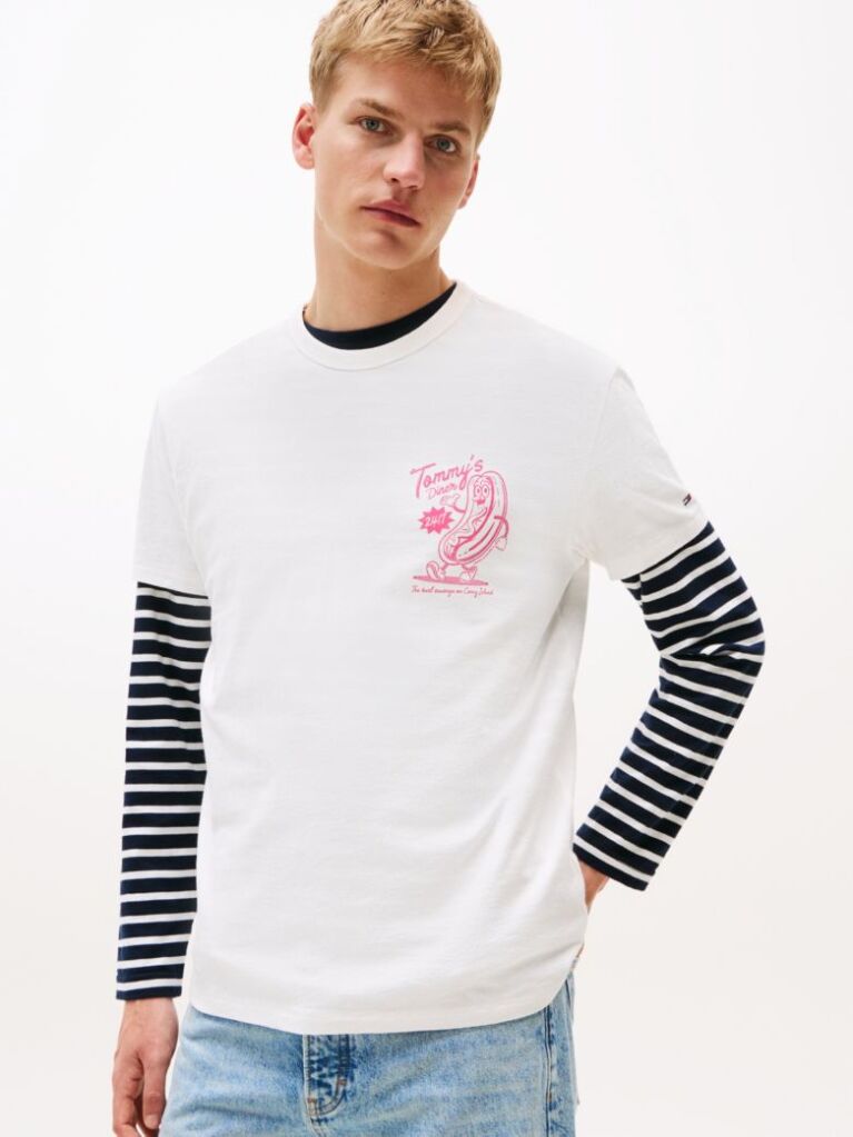 Άσπρο T-Shirt Με Σχέδιο Και Στρογγυλή Λαιμόκοψη  Άνδρες