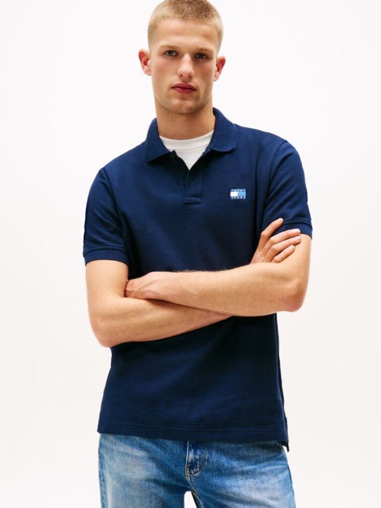 Blue Tommy Badge Pique Polo Shirt  Men