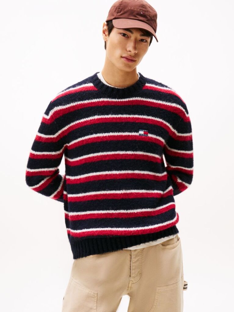 Multi Tommy Badge Stripe Jumper With Alpaca  Men