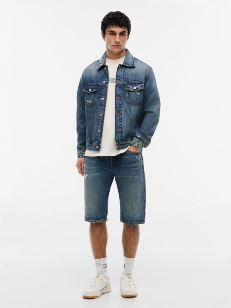 Denim Ryan Distressed Denim Trucker Jacket  Men