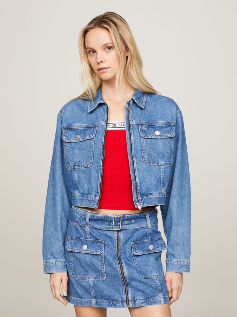 Denim Claire Zip-Thru Cropped Trucker Jacket  Women