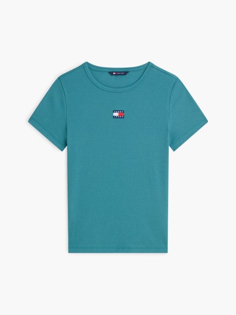 Μπλε Κοντομάνικο T-Shirt Ριμπ Σε Slim Γραμμή  Γυναίκες