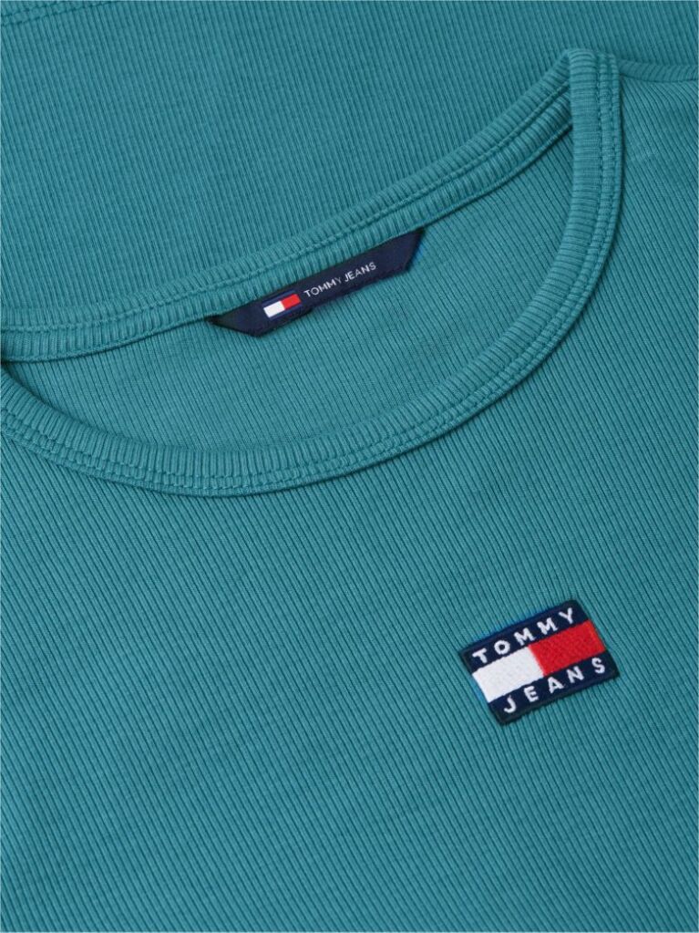 Μπλε Κοντομάνικο T-Shirt Ριμπ Σε Slim Γραμμή  Γυναίκες