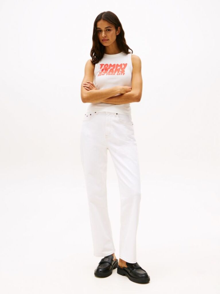 Denim High Rise Slim Straight White Jeans  Women