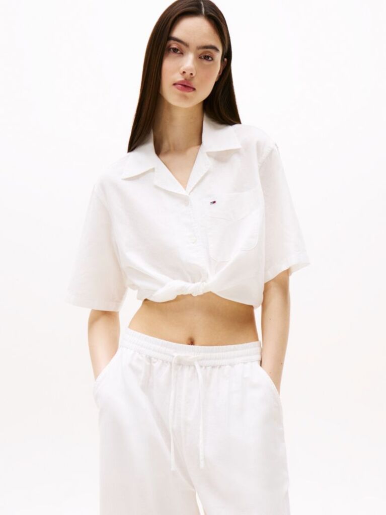 Beige Cropped Relaxed Short Sleeve Shirt  Women