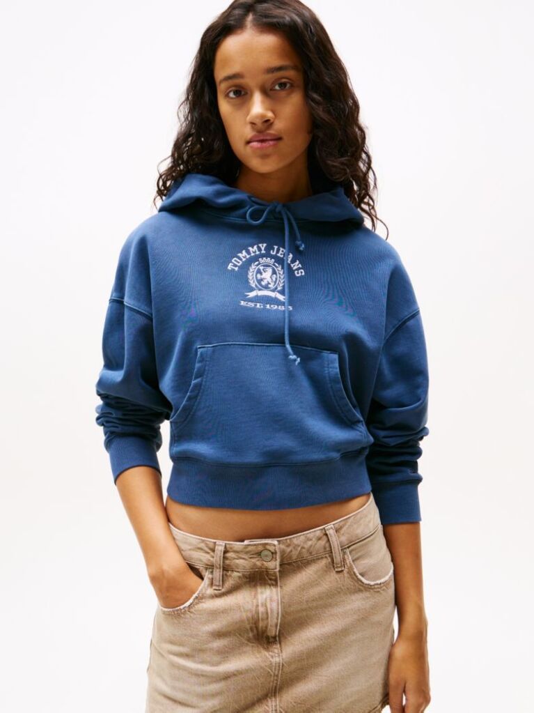 Purple Crest Logo Boxy Cropped Hoody  Women
