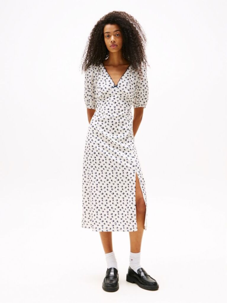 Multi Bird Print Wrap Midi Dress  Women