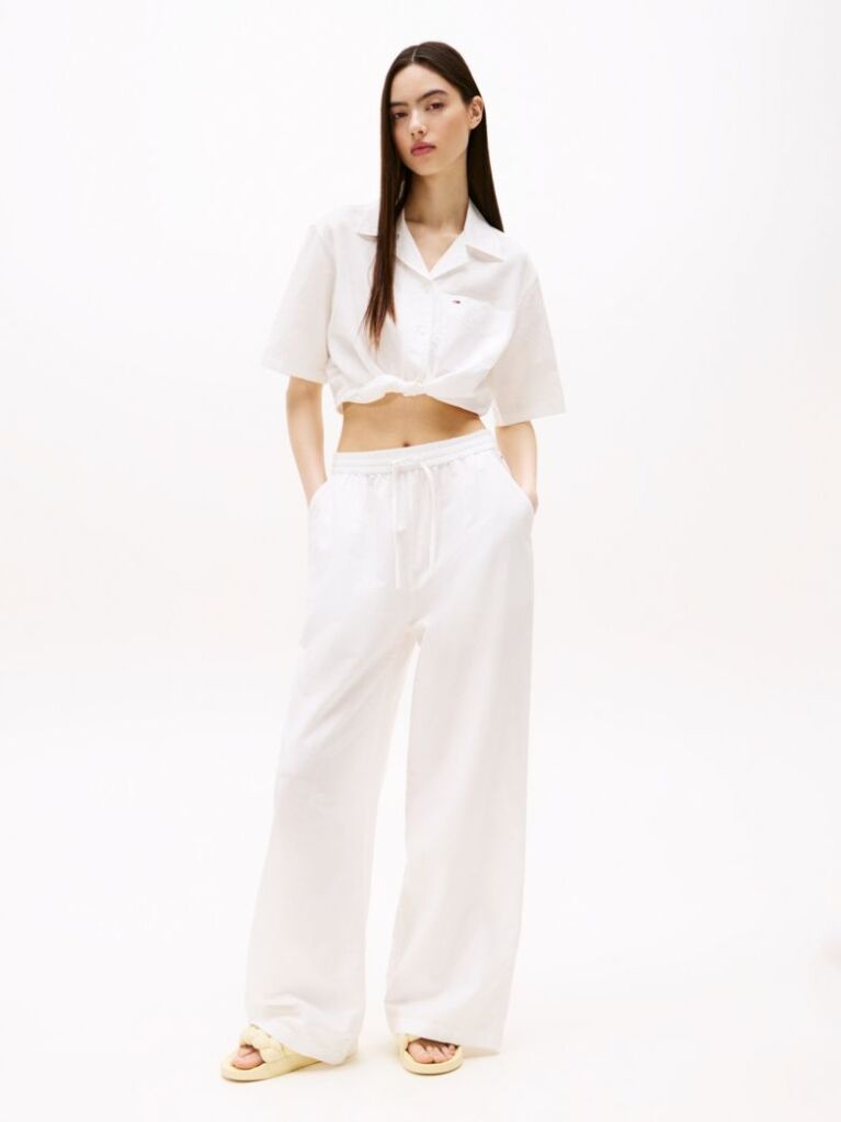 Beige Wide Leg Trousers With Linen  Women