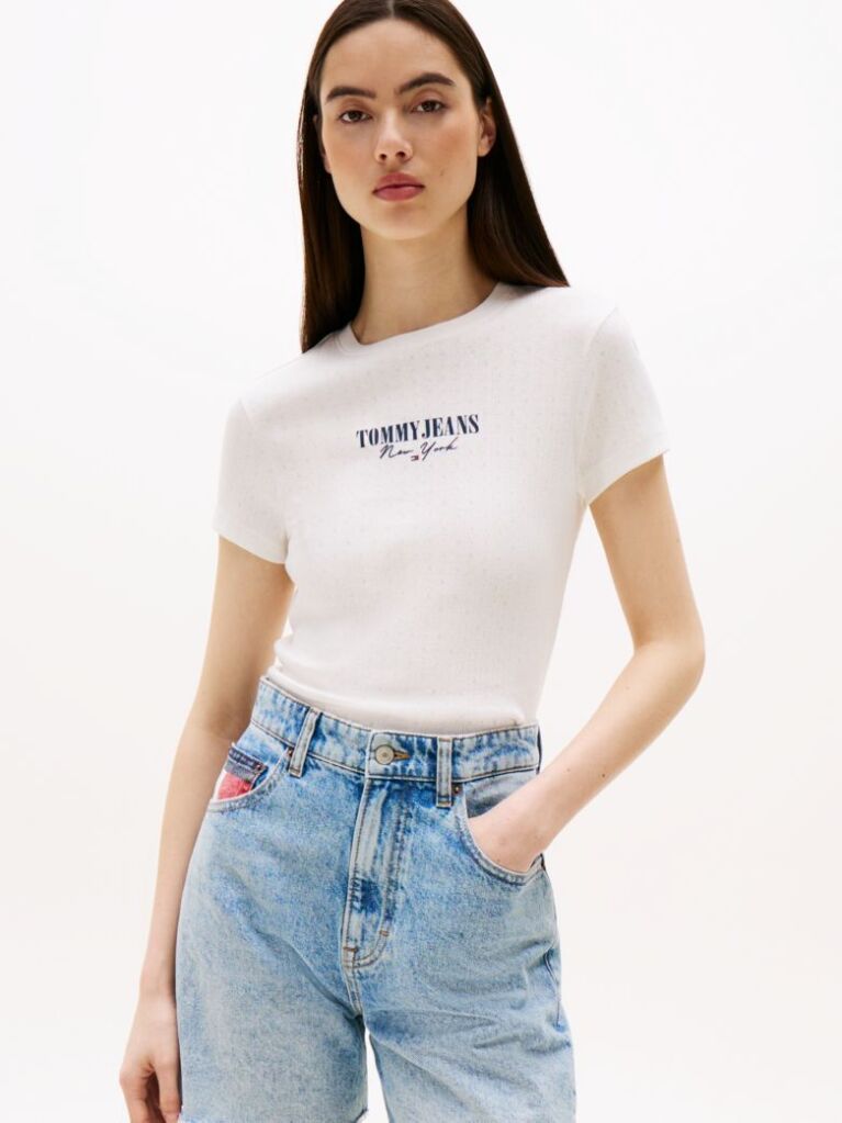 Άσπρο Slim T-Shirt Με Λογότυπο  Γυναίκες