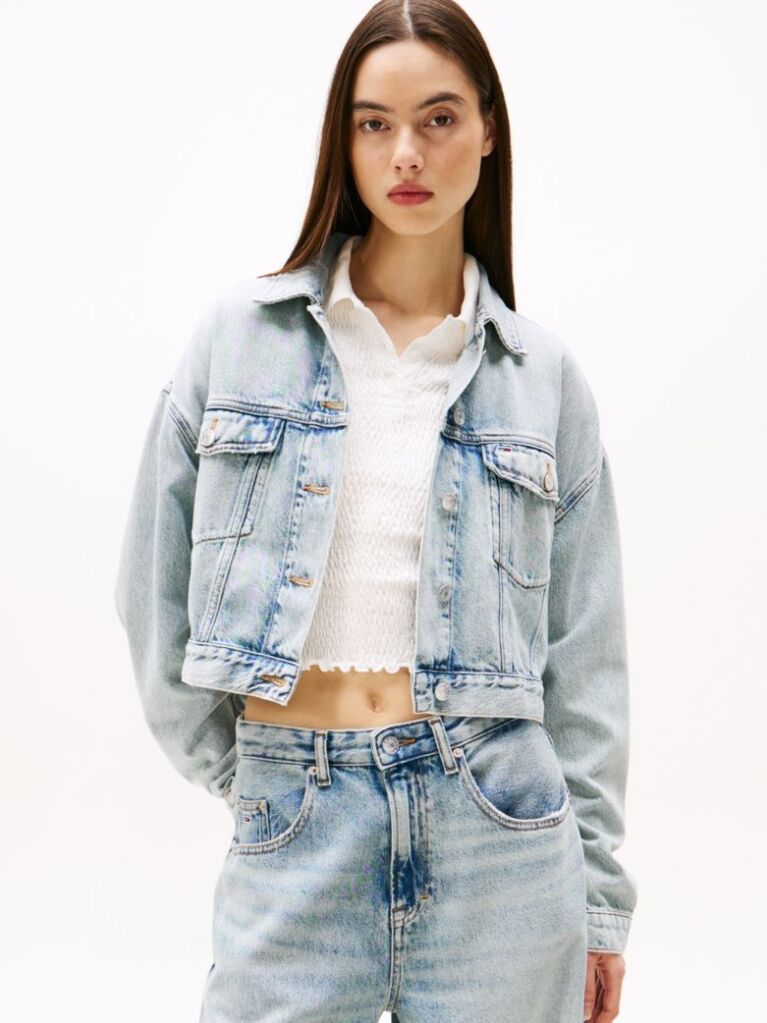 Denim Oversized Cropped Denim Trucker Jacket  Women