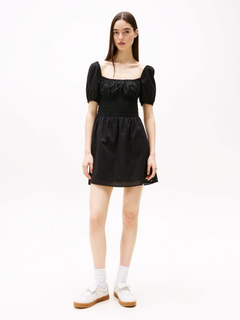 Black Voile Square Neck Mini Dress  Women