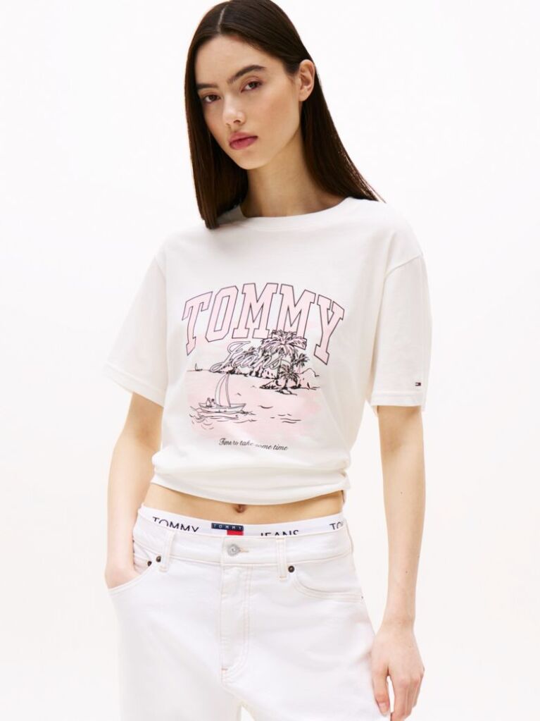 Beige Tropical Graphic Relaxed Fit T-Shirt  Women