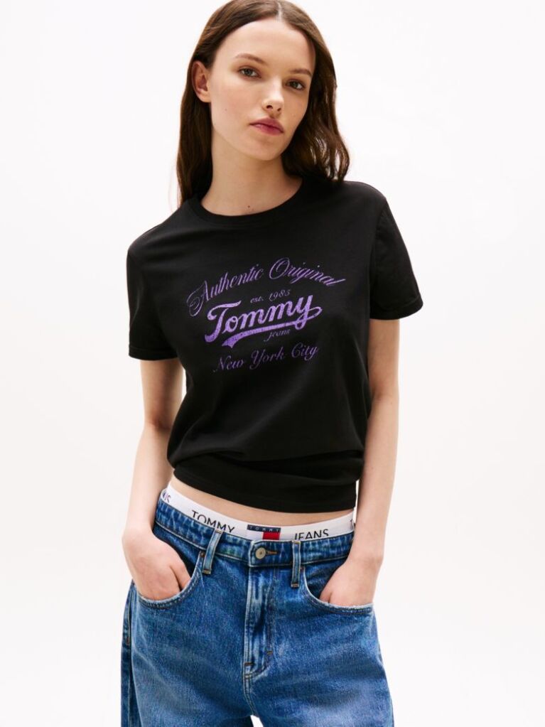 Μαύρο Essential T-Shirt Σε Κανονική Γραμμή Με Λογότυπο  Γυναίκες