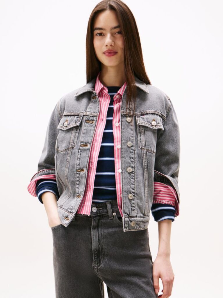 Denim Colour-Blocked Back Logo Denim Trucker Jacket  Women