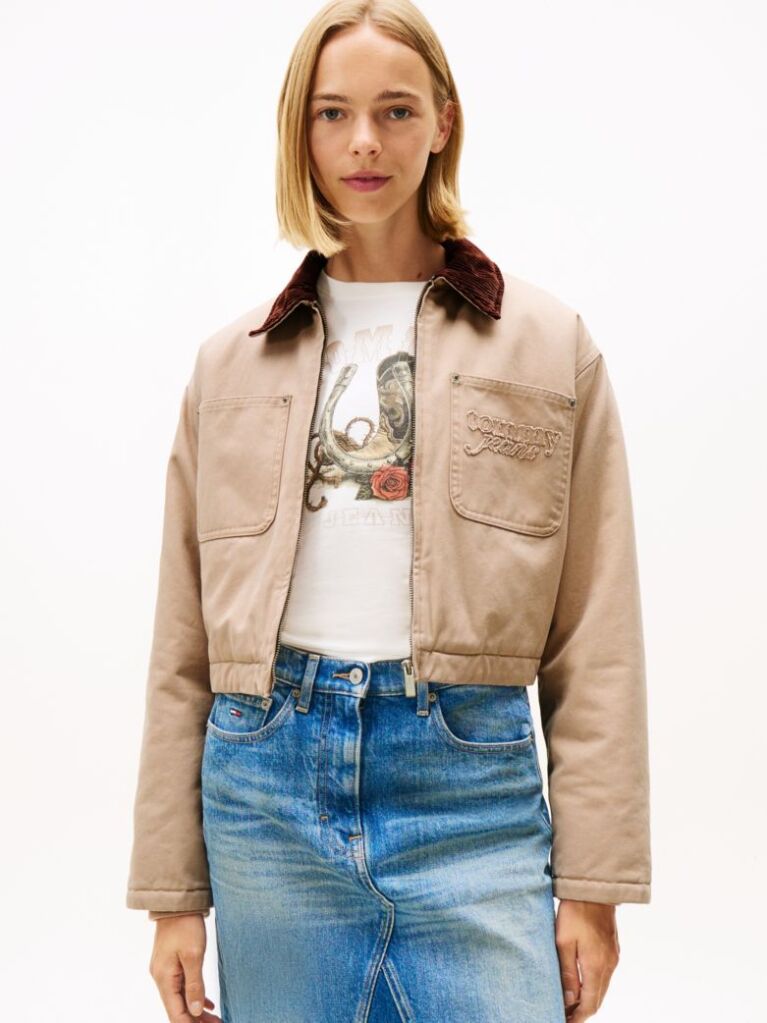 Beige Logo Appliqué Padded Cropped Coach Jacket  Women