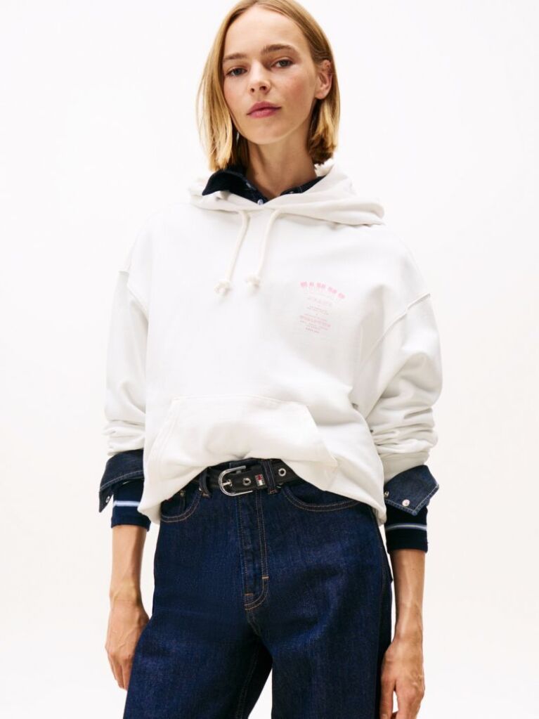 Άσπρο Western Hoodie Σε Boxy Γραμμή  Γυναίκες