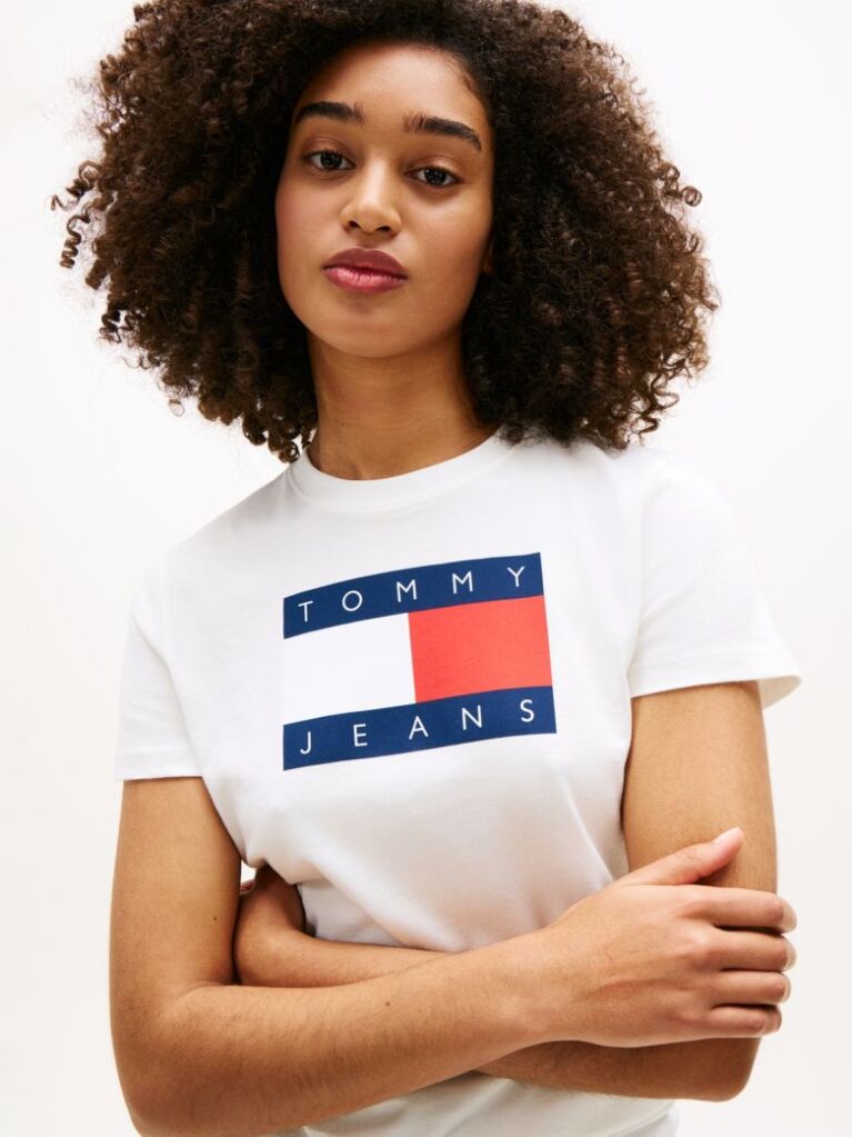 Άσπρο T-Shirt Με Tonal Σημαιάκι  Γυναίκες