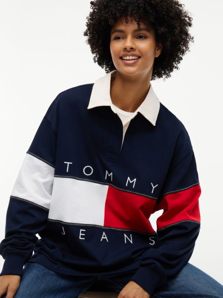 Μπλε Oversized Μπλούζα Πόλο Με Σημαία Tommy  Γυναίκες