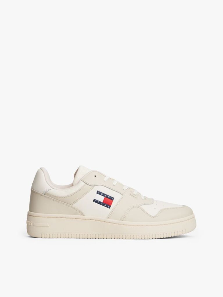White Essential Retro Leather Basketball Trainers  Men