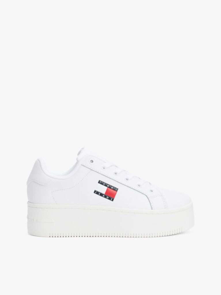 White Essential Leather Fine-Cleat Flatform Trainers  Women