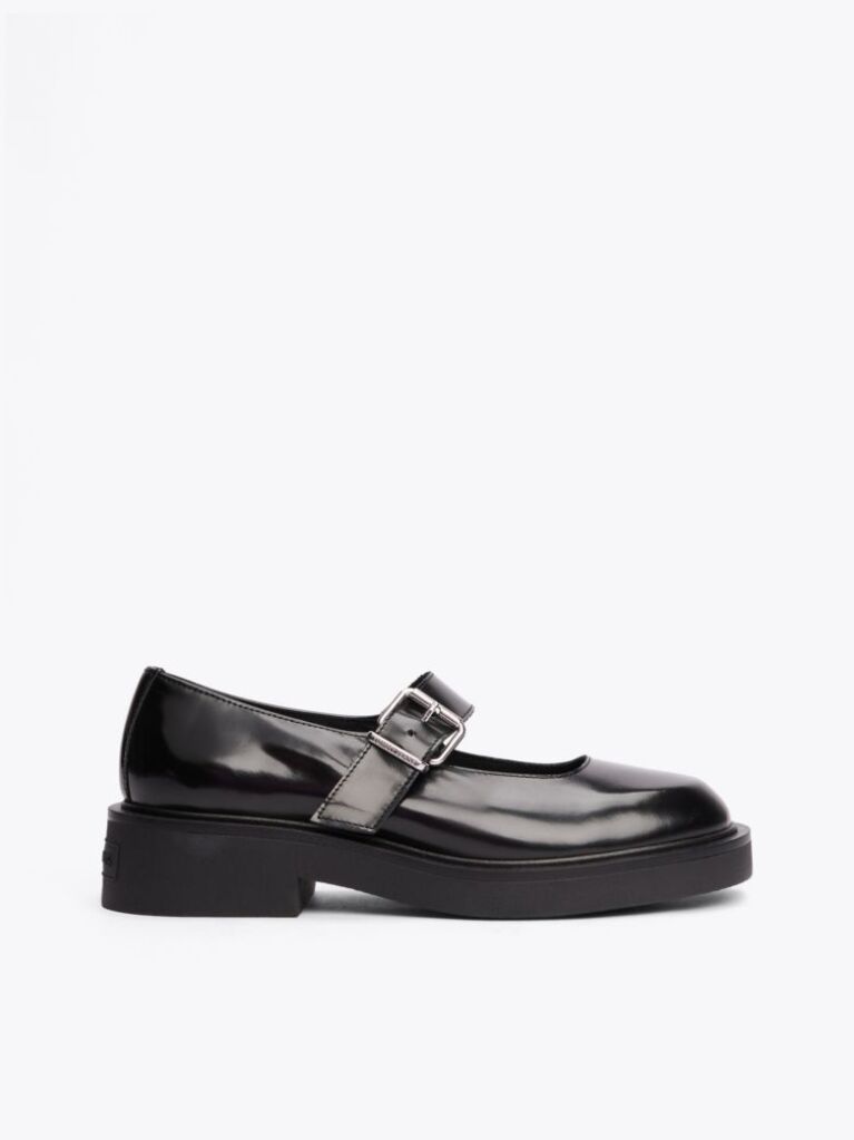 Black Leather Block Heel Mary Janes  Women