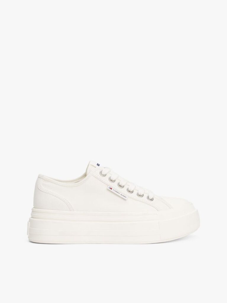 White Denim Platform Trainers  Women