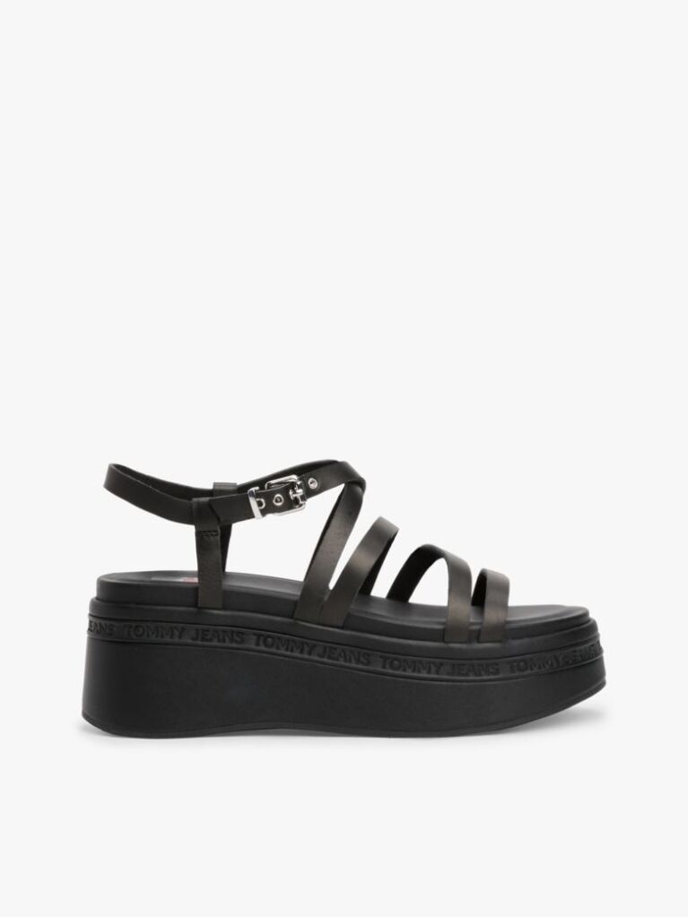 Black Leather Strappy Platform Sandals  Women
