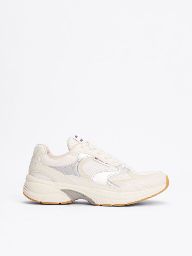 Beige Metallic Contrast Trainers  Women