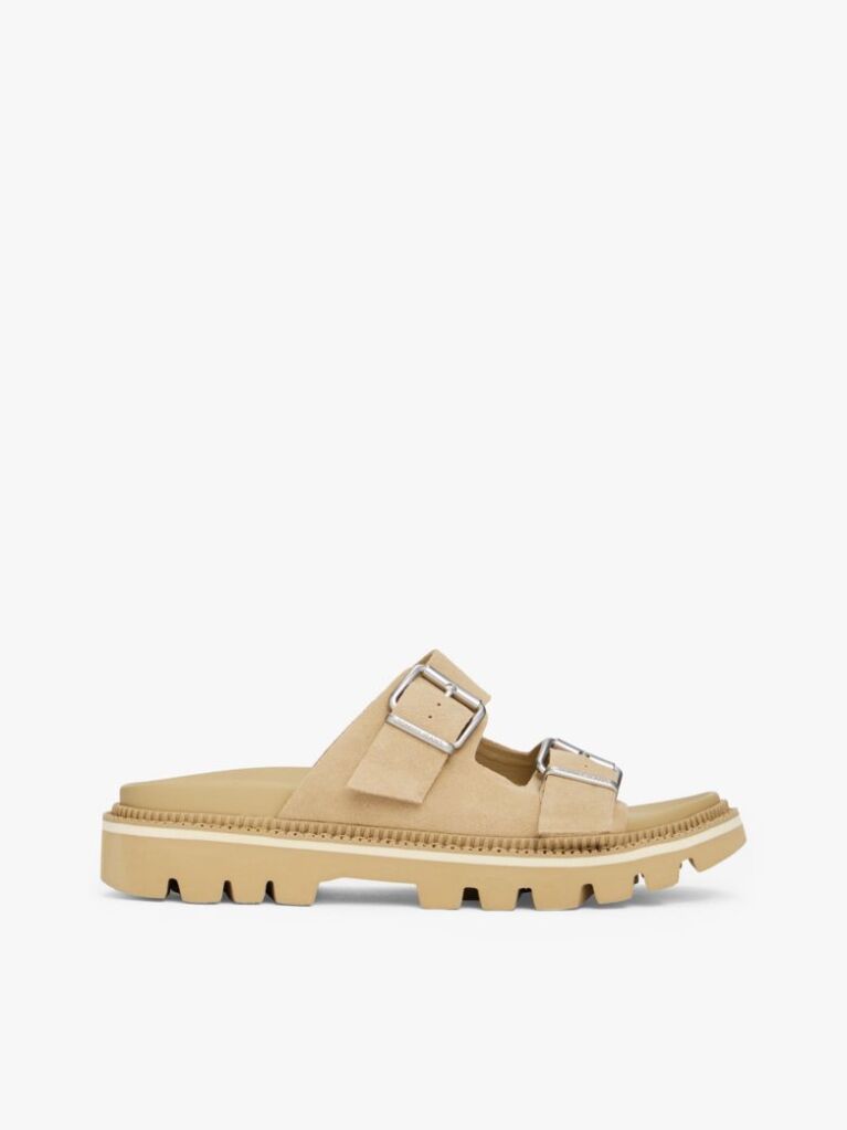 Beige Suede Double Strap Cleat Sandals  Women