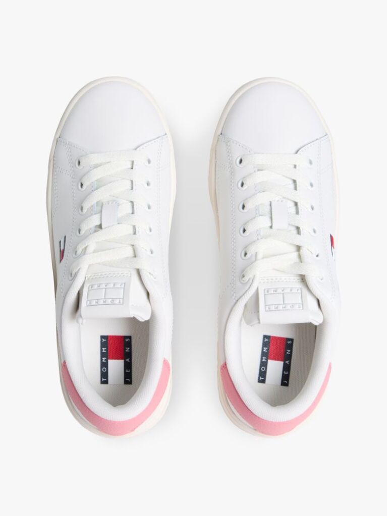 White Debossed Logo Cupsole Trainers With Leather  Women