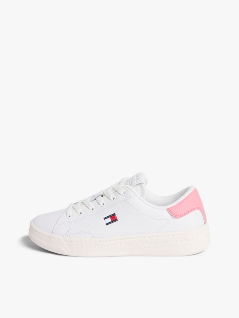 White Debossed Logo Cupsole Trainers With Leather  Women